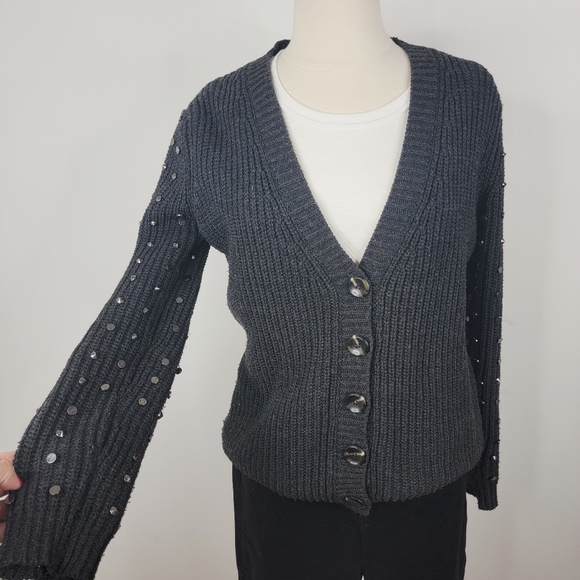 FOREVER 21 Dark Gray Knit Studded Chunky Sweater - Picture 4 of 5
